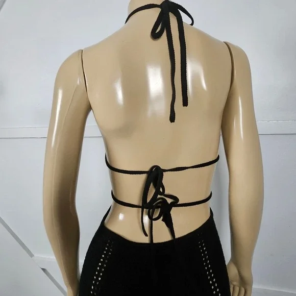 Babyboo Arabella Black Crochet Knit Halter Midi Dress Side Cutouts Women Small - Picture 9 of 11